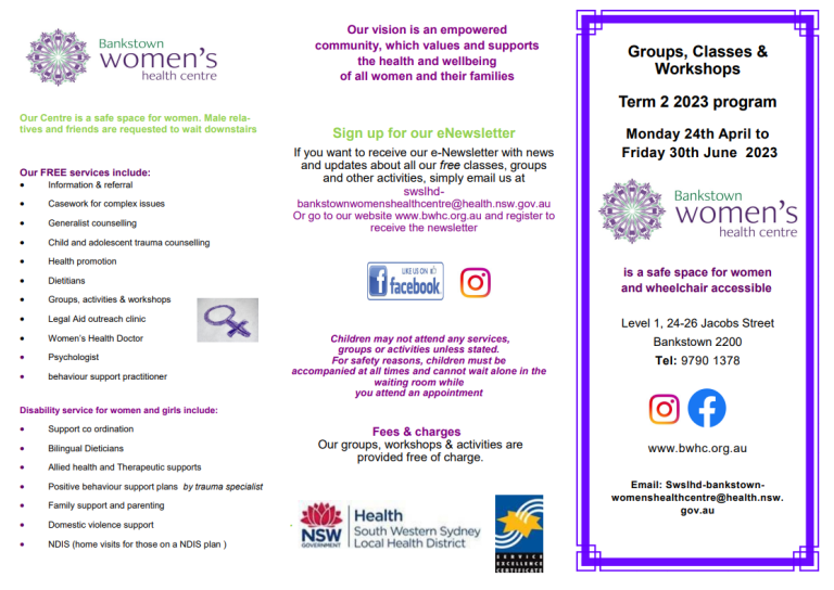 Groups, Classes & Workshops. Term 2, 2023 Program